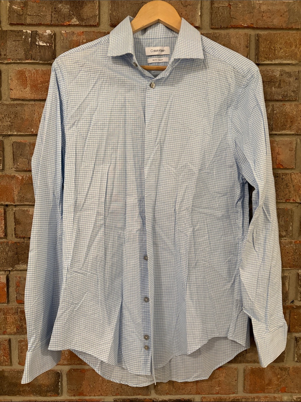 Calvin Klein Sky Blue Micro-Check Men's Dress Shirt
